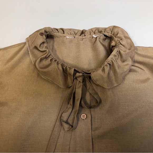 Vintage 80's Ruffled Caramel Blouse, Sz M - Picture 15 of 16